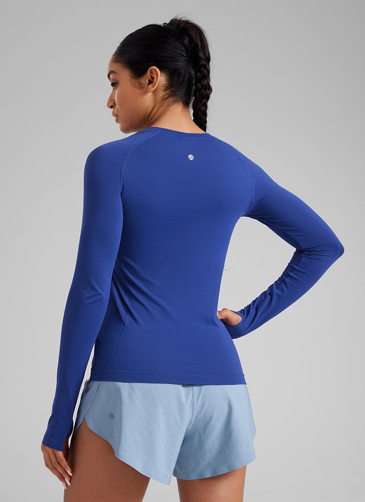 CRZ YOGA Women Seamless Workout Crew Neck Long Sleeve Shirts Heather Pink