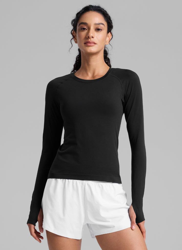 CRZ YOGA Women's Running Quick Dry Shirts Seamless Long Sleeves Slate Grey Marl