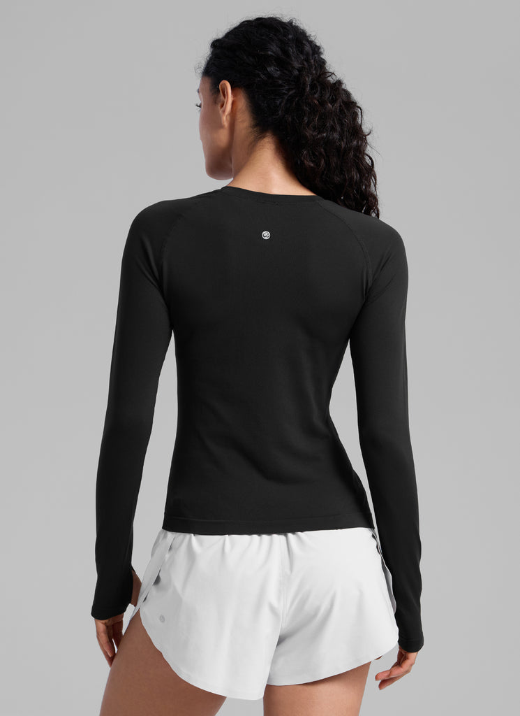 CRZ YOGA Women's Running Quick Dry Shirts Seamless Long Sleeves Slate Grey Marl