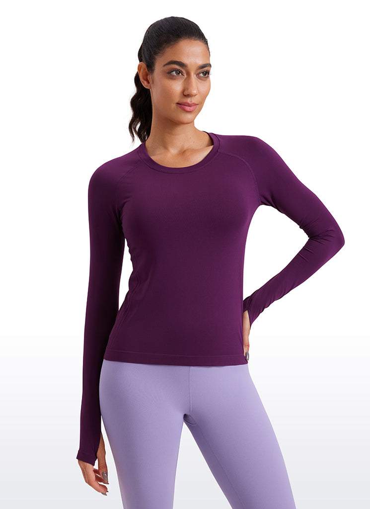 CRZ YOGA Women's Running Quick Dry Shirts Seamless Long Sleeves Larkspur Blue