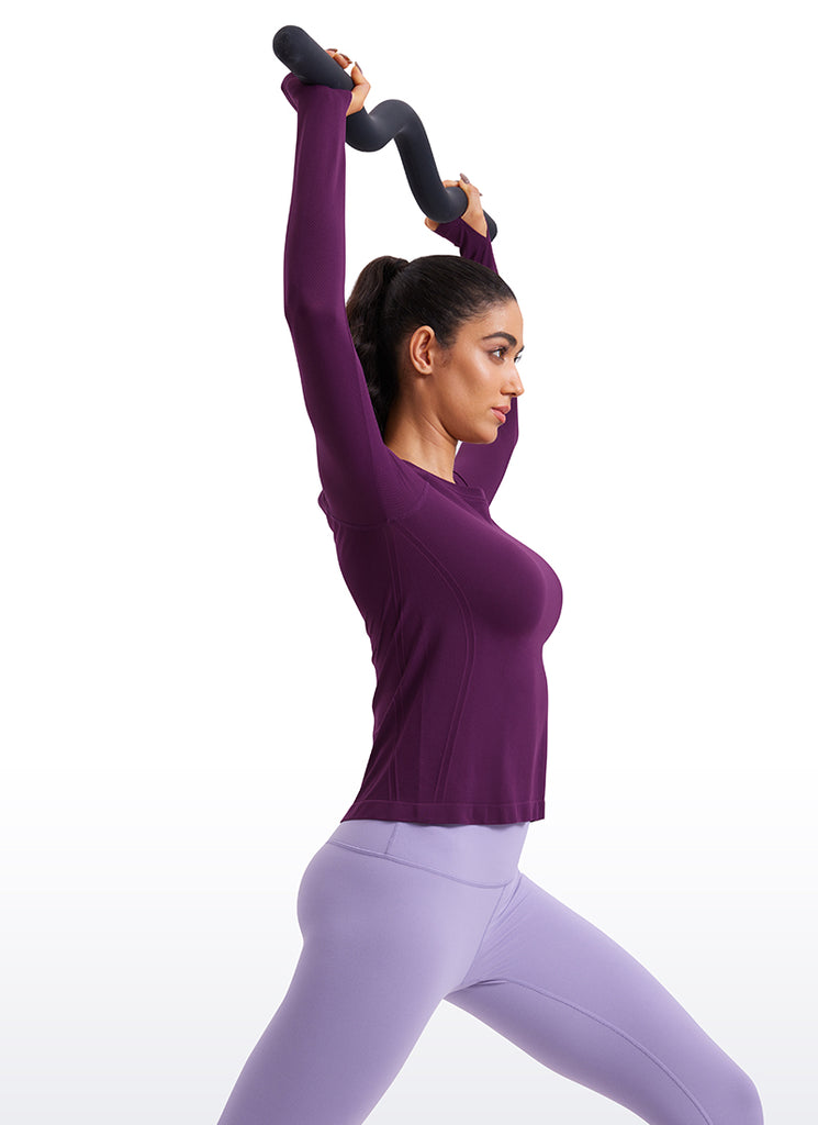 CRZ YOGA Women's Running Quick Dry Shirts Seamless Long Sleeves Larkspur Blue