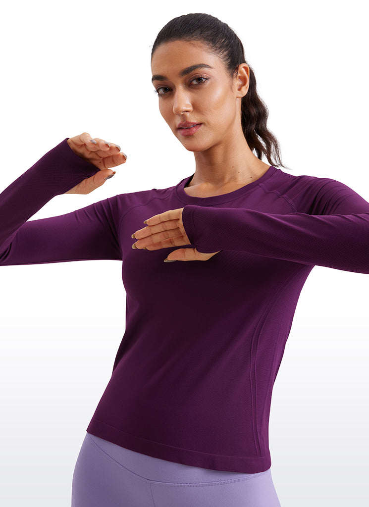 CRZ YOGA Women's Running Quick Dry Shirts Seamless Long Sleeves Plum Magenta