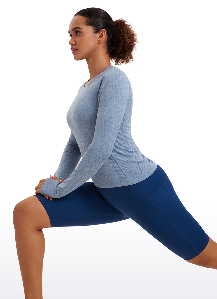 CRZ YOGA Women's Running Quick Dry Shirts Seamless Long Sleeves Elfin Purple