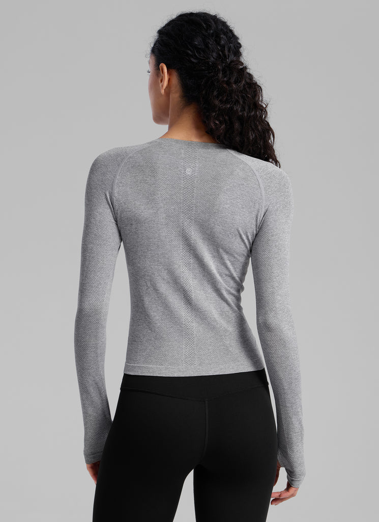 CRZ YOGA Women's Running Quick Dry Shirts Seamless Long Sleeves Grey Sage