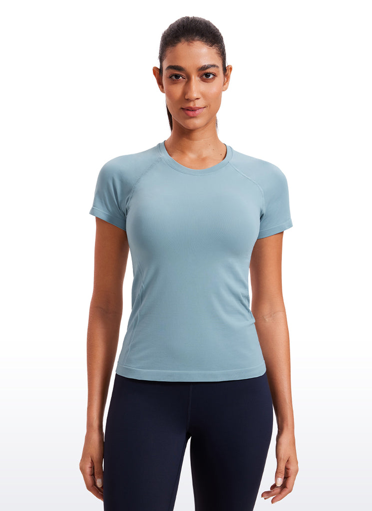 CRZ YOGA Women's Running Classic Fit Shirts Seamless Short Sleeves Taupe
