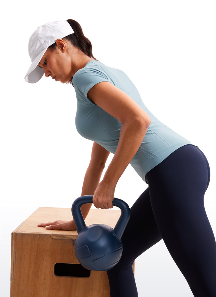 CRZ YOGA Women's Running Classic Fit Shirts Seamless Short Sleeves Taupe