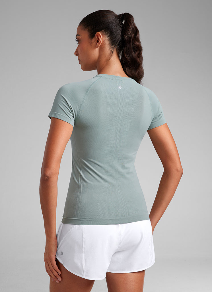 CRZ YOGA Women's Running Classic Fit Shirts Seamless Short Sleeves Wild Indigo