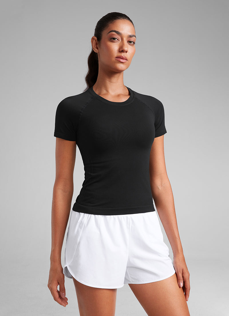 Seamless Crewneck Short Sleeve Shirts Waist Length