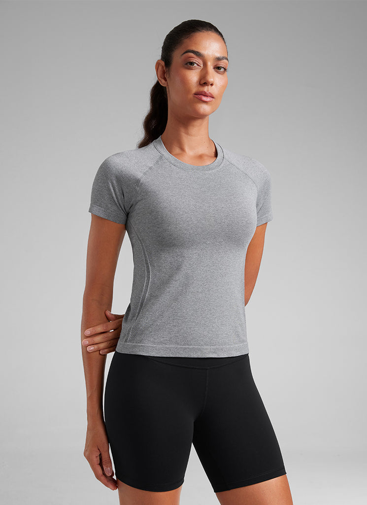 CRZ YOGA Women's Training Classic Fit Shirts Seamless Short Sleeves Grey Sage