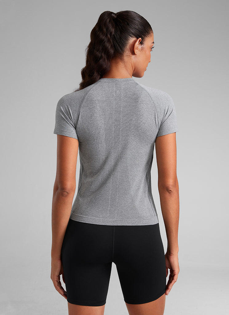 CRZ YOGA Women's Training Classic Fit Shirts Seamless Short Sleeves Grey Sage