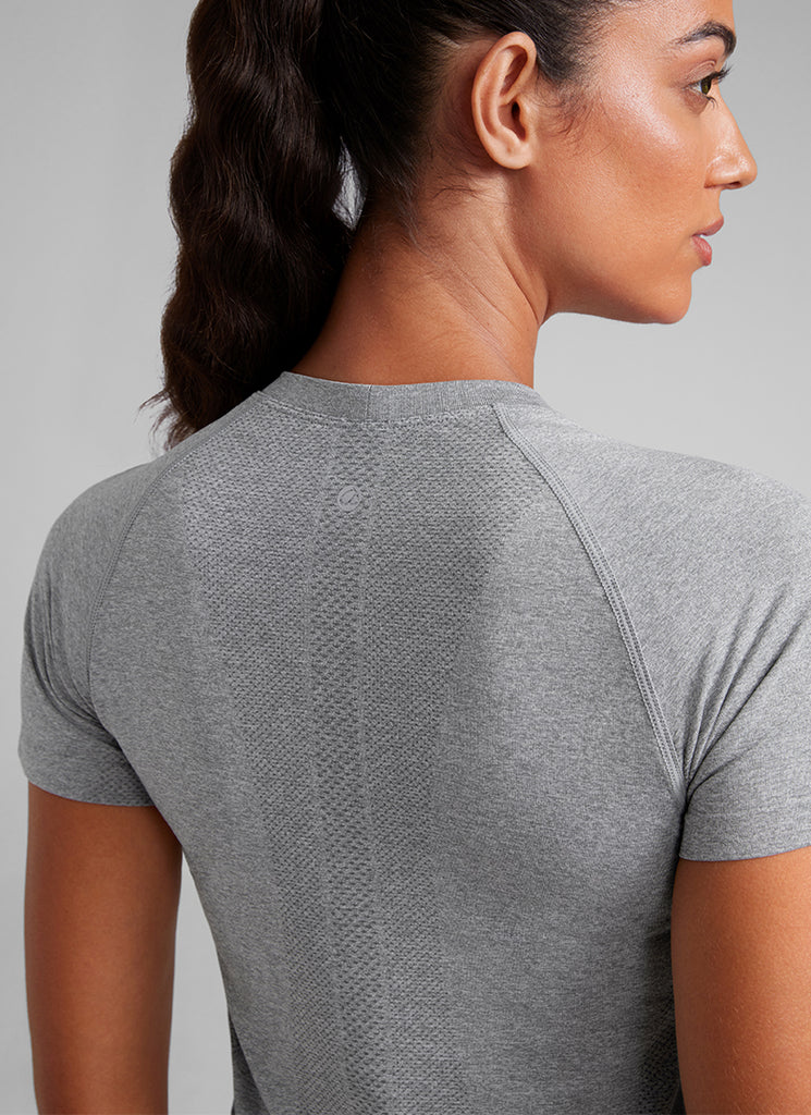 CRZ YOGA Women's Training Classic Fit Shirts Seamless Short Sleeves Grey Sage