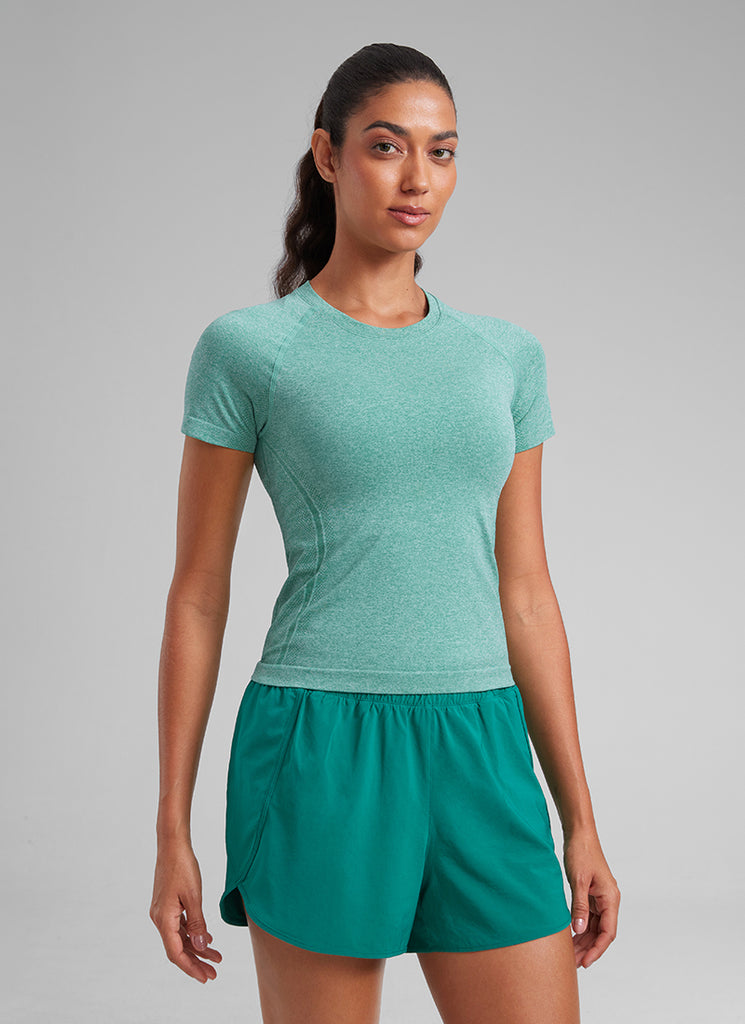 CRZ YOGA Women's Training Classic Fit Shirts Seamless Short Sleeves Cascadia Green