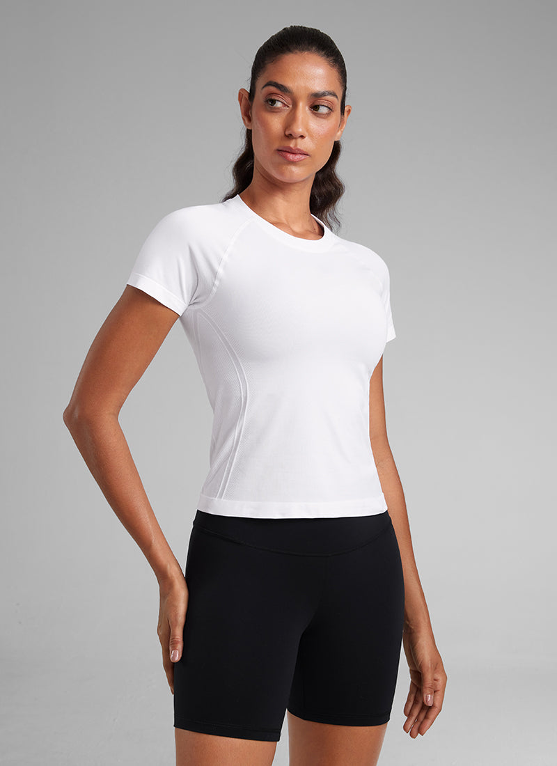 Seamless Crewneck Short Sleeve Shirts Waist Length