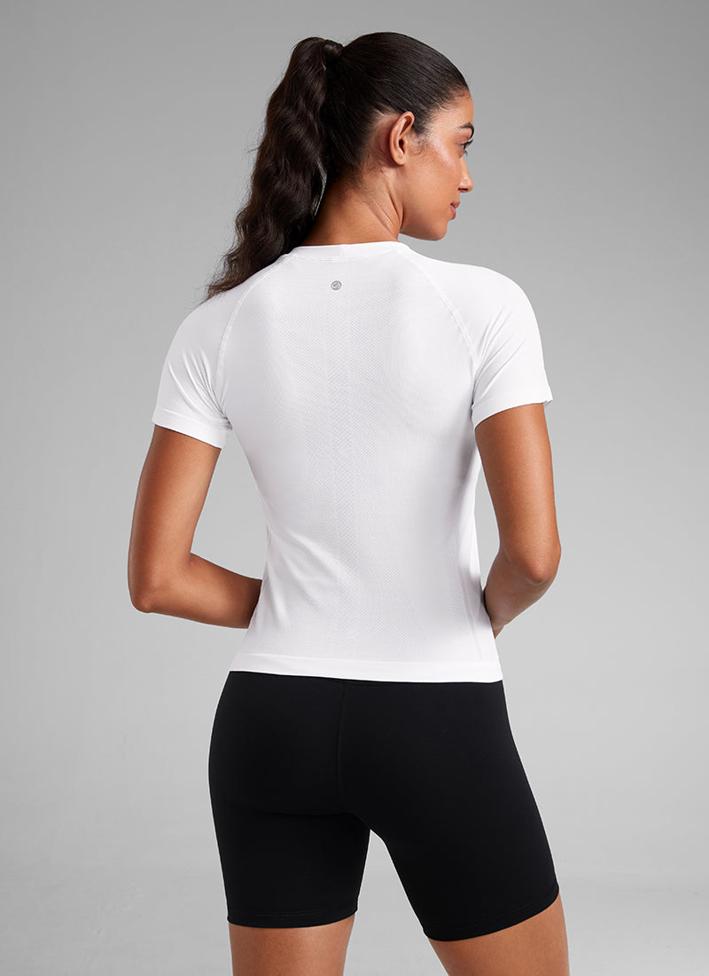 Seamless Crewneck Short Sleeve Shirts Waist Length