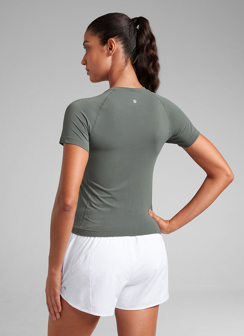 Seamless Crewneck Short Sleeve Shirts Waist Length