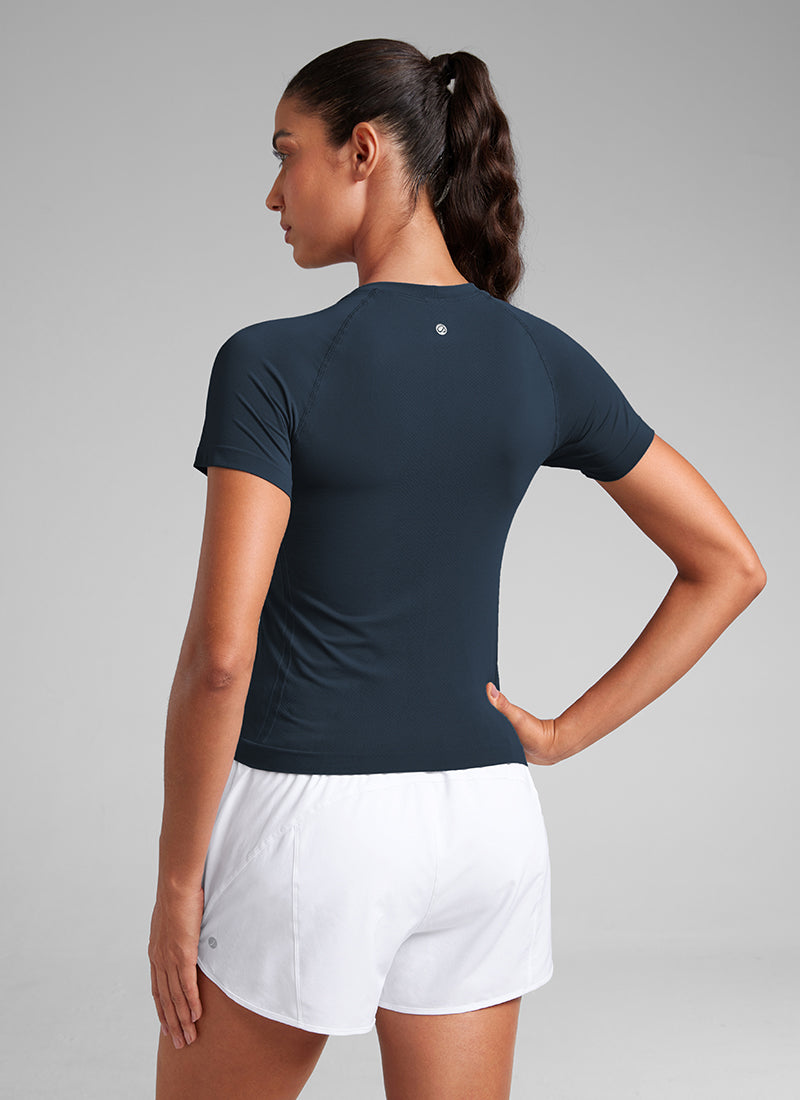 Seamless Crewneck Short Sleeve Shirts Waist Length