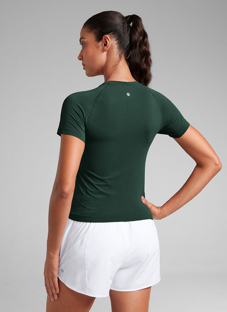 CRZ YOGA Women's Training Classic Fit Shirts Seamless Short Sleeves Green Palm Court