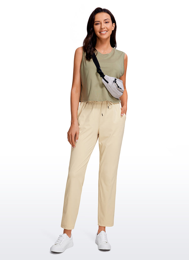 CRZ YOGA Women's Travel Slim Fit Stretch Drawstring 7/8 Pants 27'' Tan Milkshake