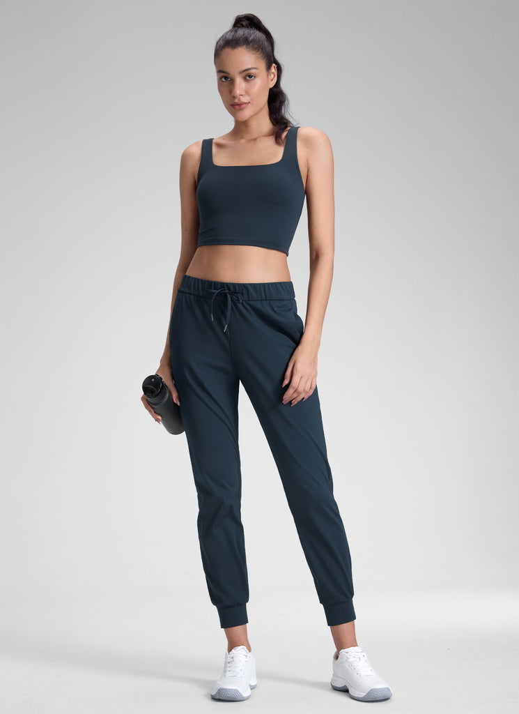 CRZ YOGA Women's Travel Slim Fit Stretch Drawstring Jogger 27'' True Navy