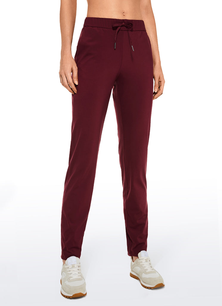 CRZ YOGA Women's Travel Slim Fit Stretch Drawstring Long Pants 31'' Dark Russet