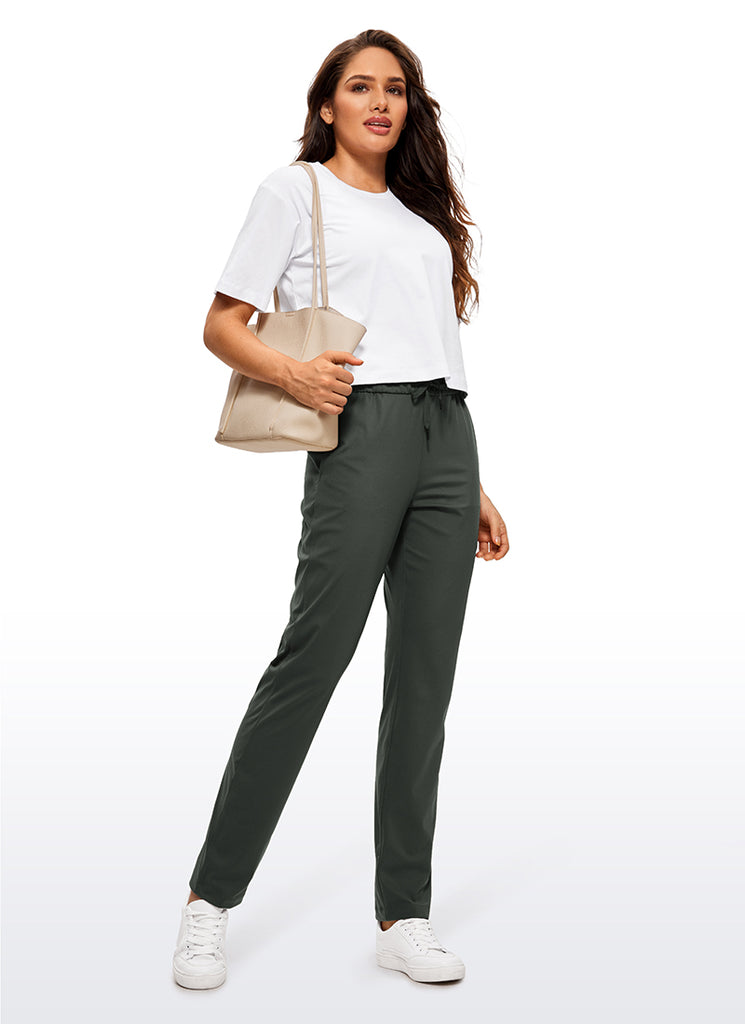 CRZ YOGA Women's Travel Slim Fit Stretch Drawstring Long Pants 31'' Grey Olive