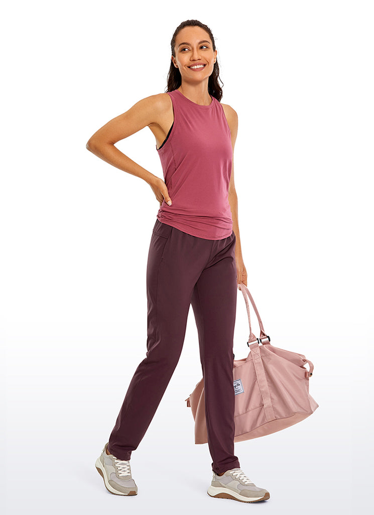 CRZ YOGA Women's Travel Slim Fit Stretch Drawstring Long Pants 31'' Grey Olive