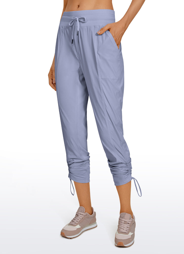 CRZ YOGA Women's Travel Slim Fit Striped Pants 27'' Cinched Leg Mist Powder