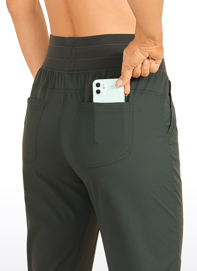 CRZ YOGA Women's Travel Slim Fit Striped Pants 27'' Cinched Leg Grey Olive