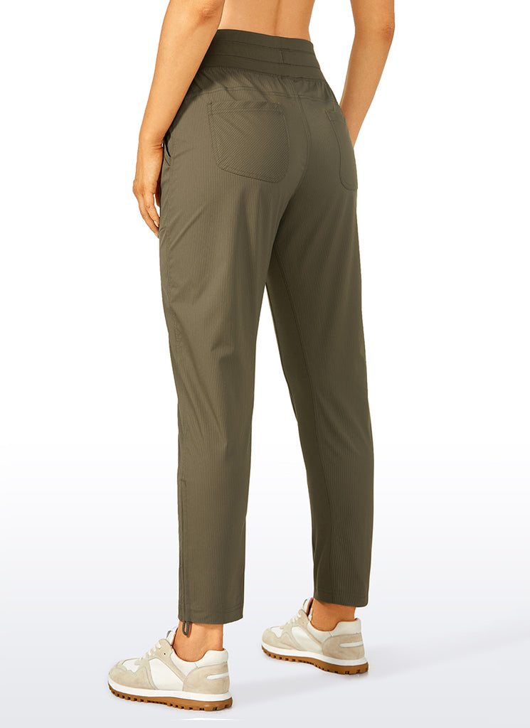 CRZ YOGA Women's Travel Slim Fit Striped Pants 27'' Cinched Leg Grey Olive
