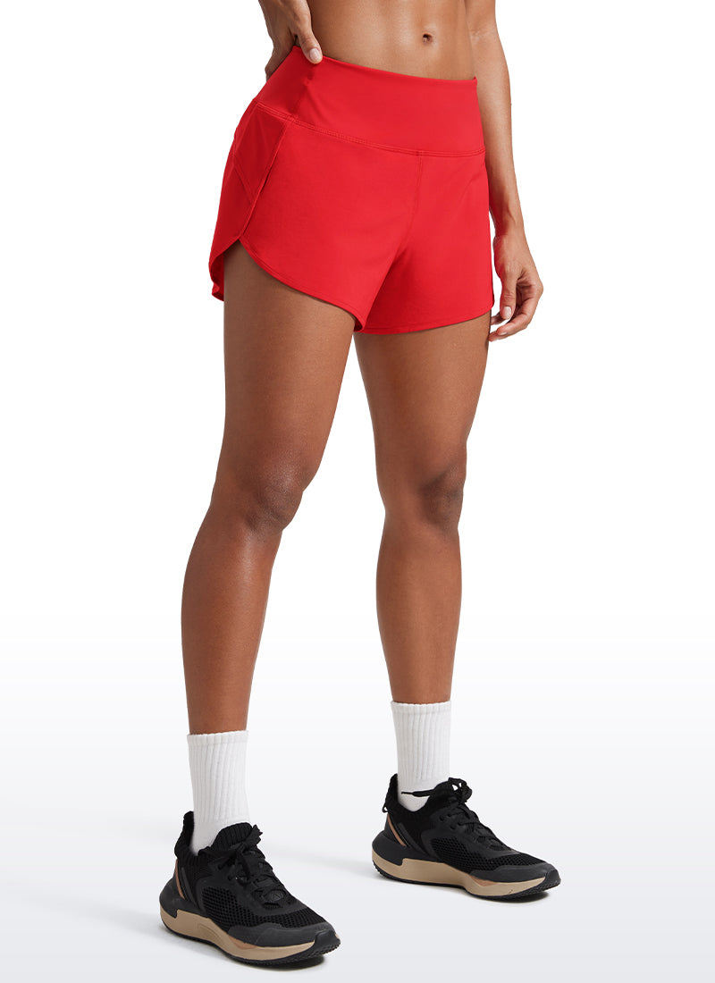 CRZ YOGA Women's Running Feathery-Fit Soft Mid-Rise Lined Shorts 4'' Deep Red