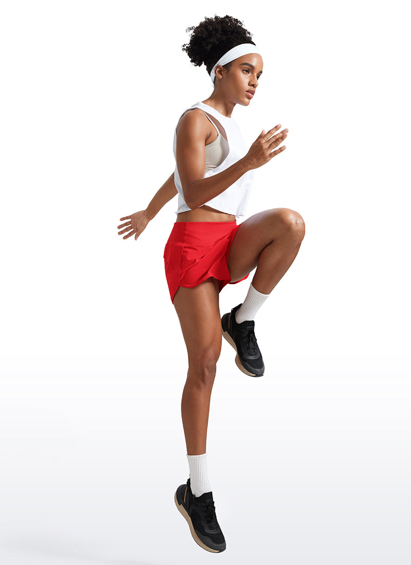 CRZ YOGA Women's Running Feathery-Fit Soft Mid-Rise Lined Shorts 4'' Deep Red