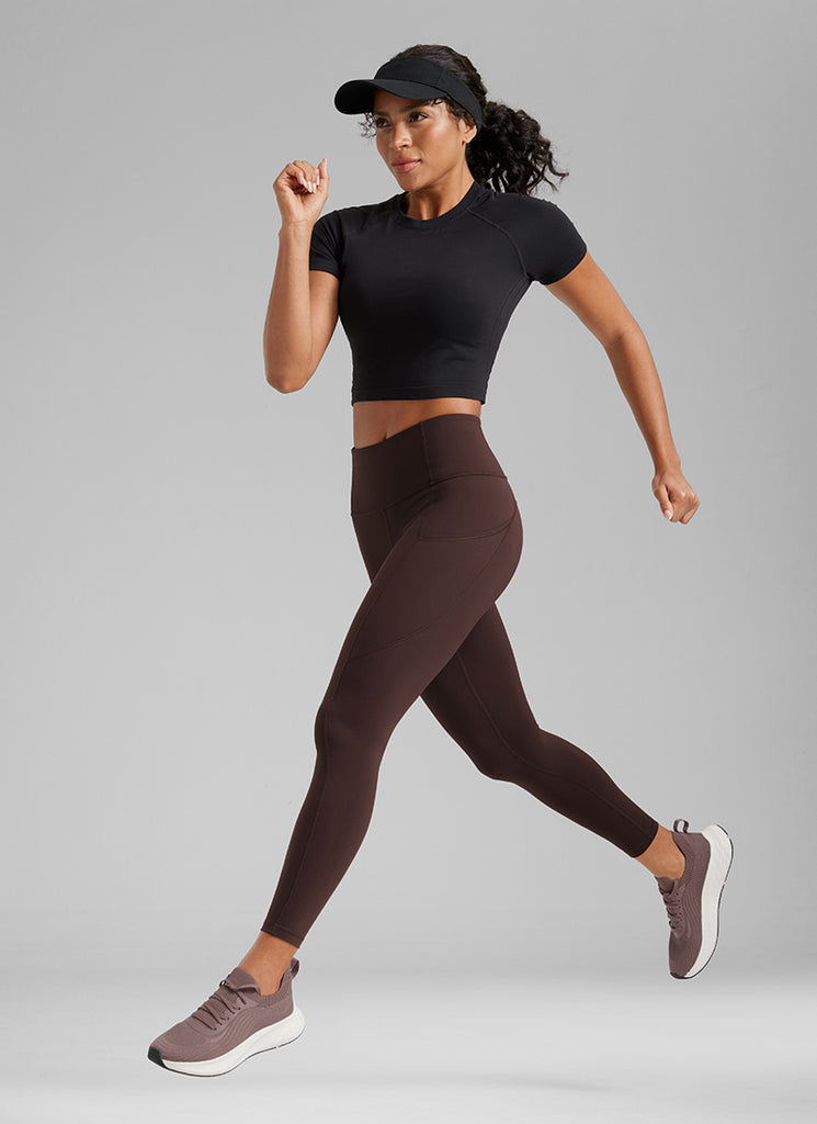 CRZ YOGA Women's Yoga Train High Rise Nakedfeel Pocket Leggings 25'' Hot Fudge Brown