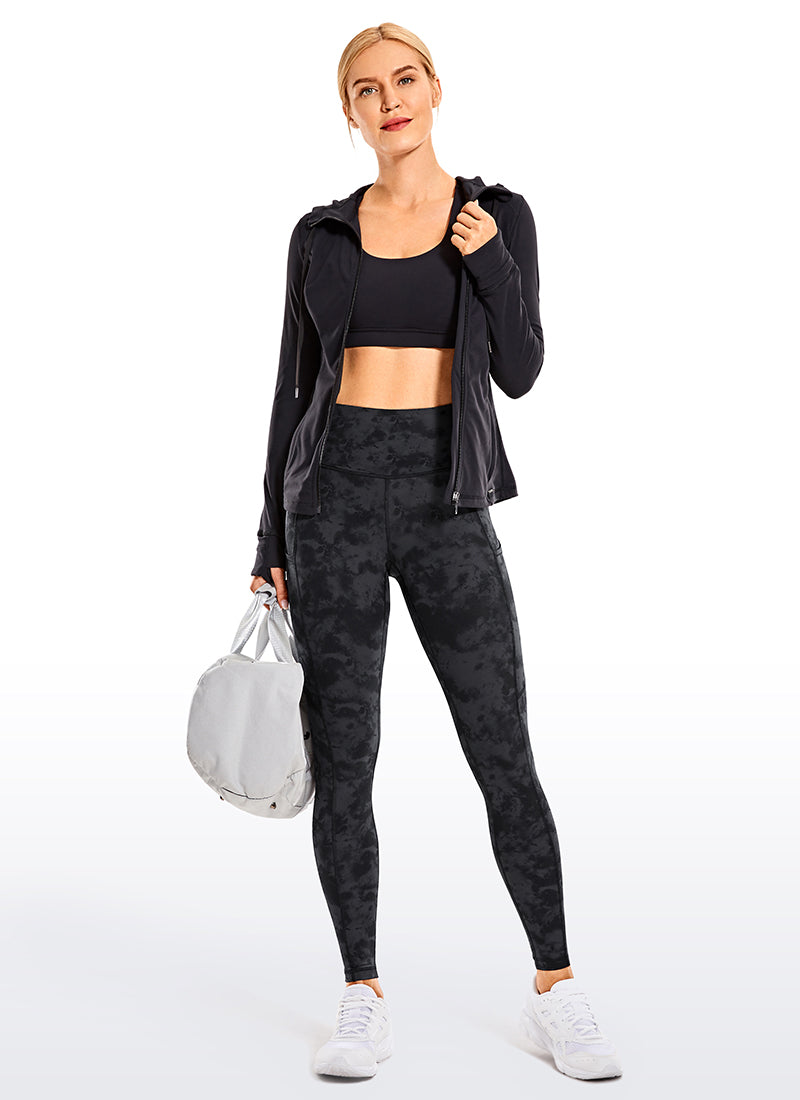 CRZ YOGA Women's Yoga Train High Rise Nakedfeel Pocket Leggings 25'' Tie Dye Smoke Ink