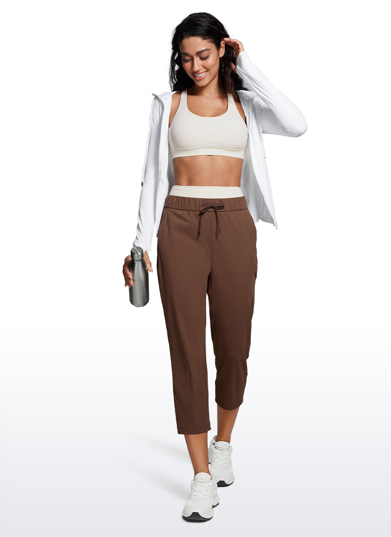 CRZ YOGA Women's Travel Slim Fit Stretch Cropped Pants Capris 23'' Coffee Brown