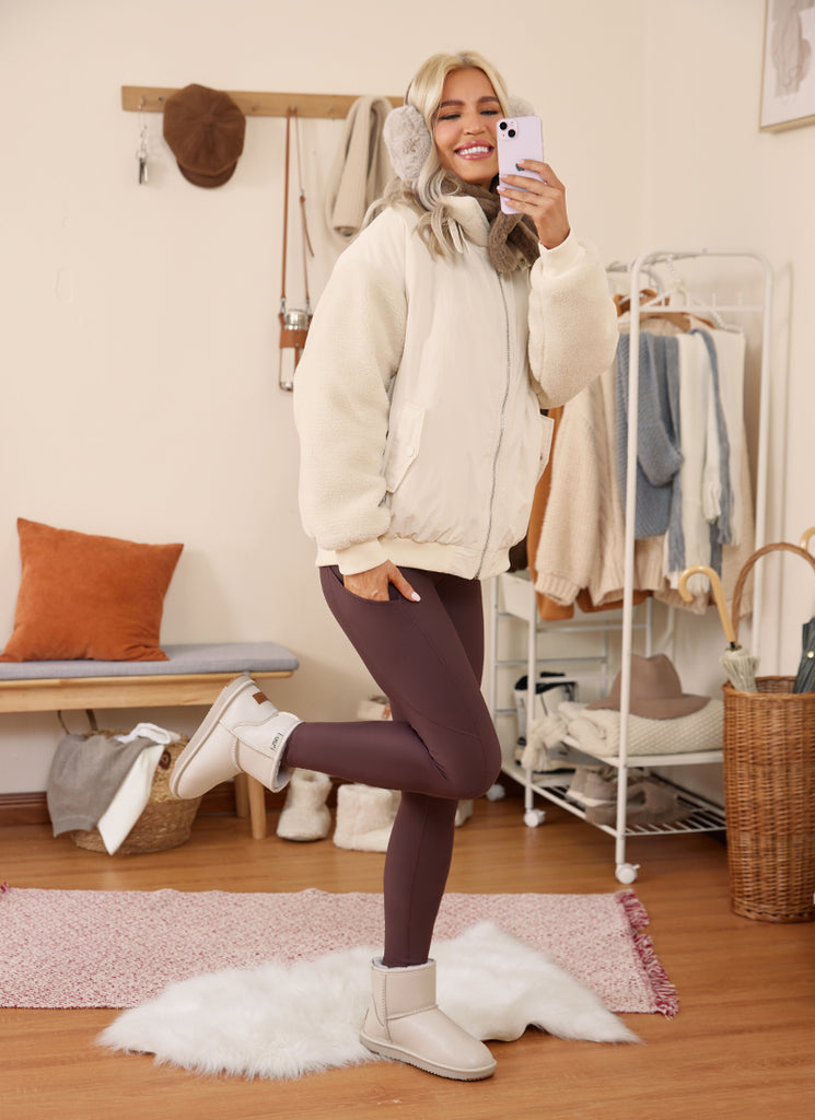 CRZ YOGA Women's High Rise Thermal Fleece Lined Pocket Leggings 28'' Slate gray