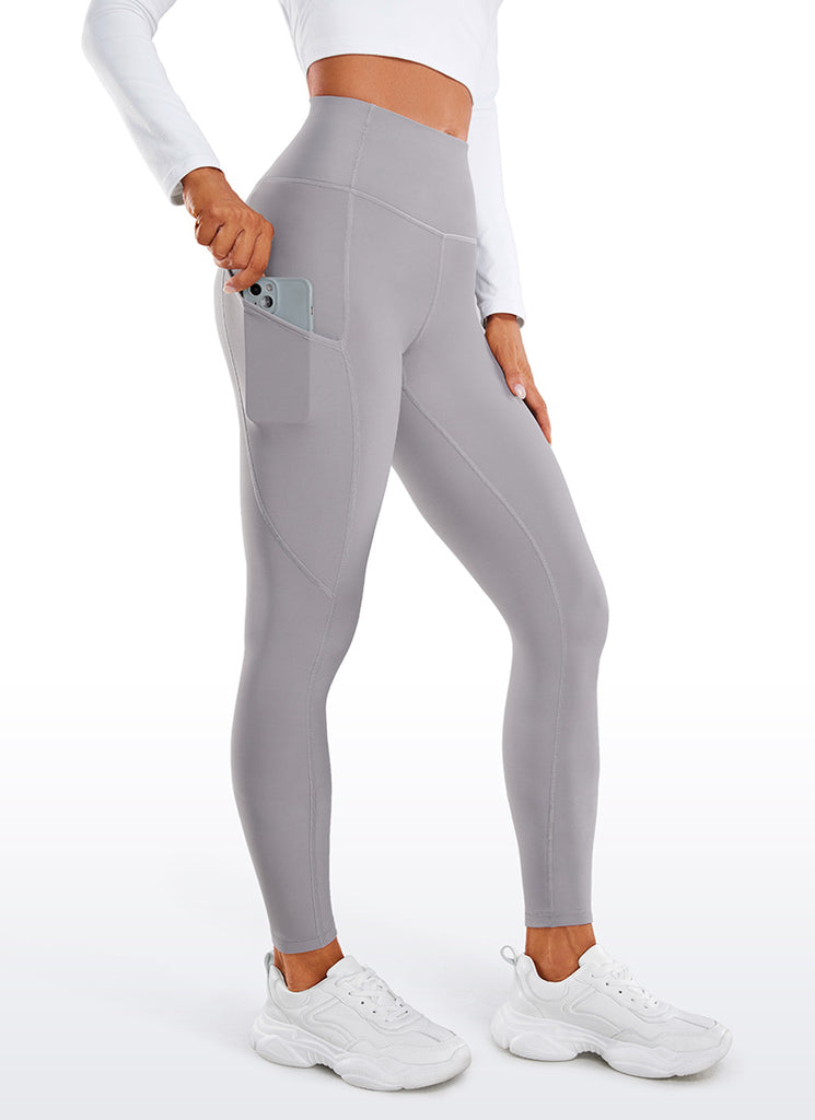 CRZ YOGA Women's High Rise Thermal Fleece Lined Pocket Leggings 28'' White Apricot