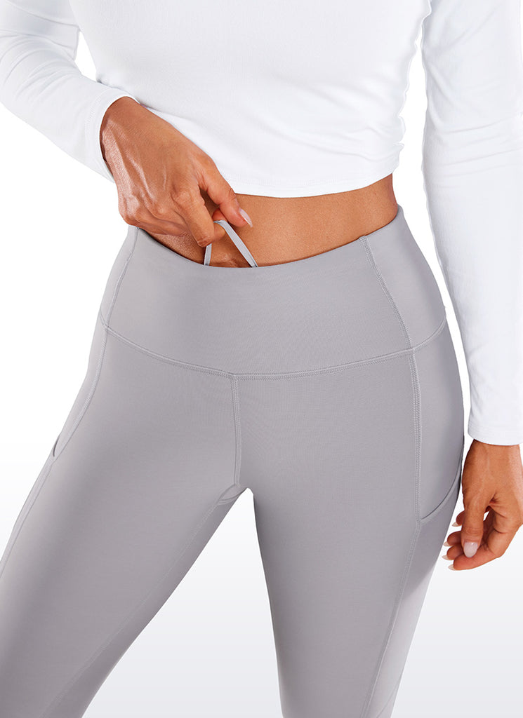 CRZ YOGA Women's High Rise Thermal Fleece Lined Pocket Leggings 28'' White Apricot