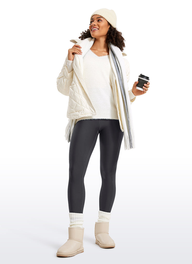 CRZ YOGA Women's High Rise Thermal Fleece Lined Pocket Leggings 28'' Magenta Purple