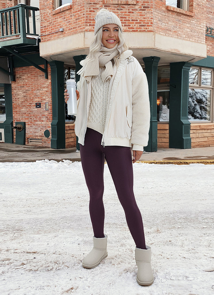 CRZ YOGA Women's High Rise Thermal Fleece Lined Pocket Leggings 28'' Melanite