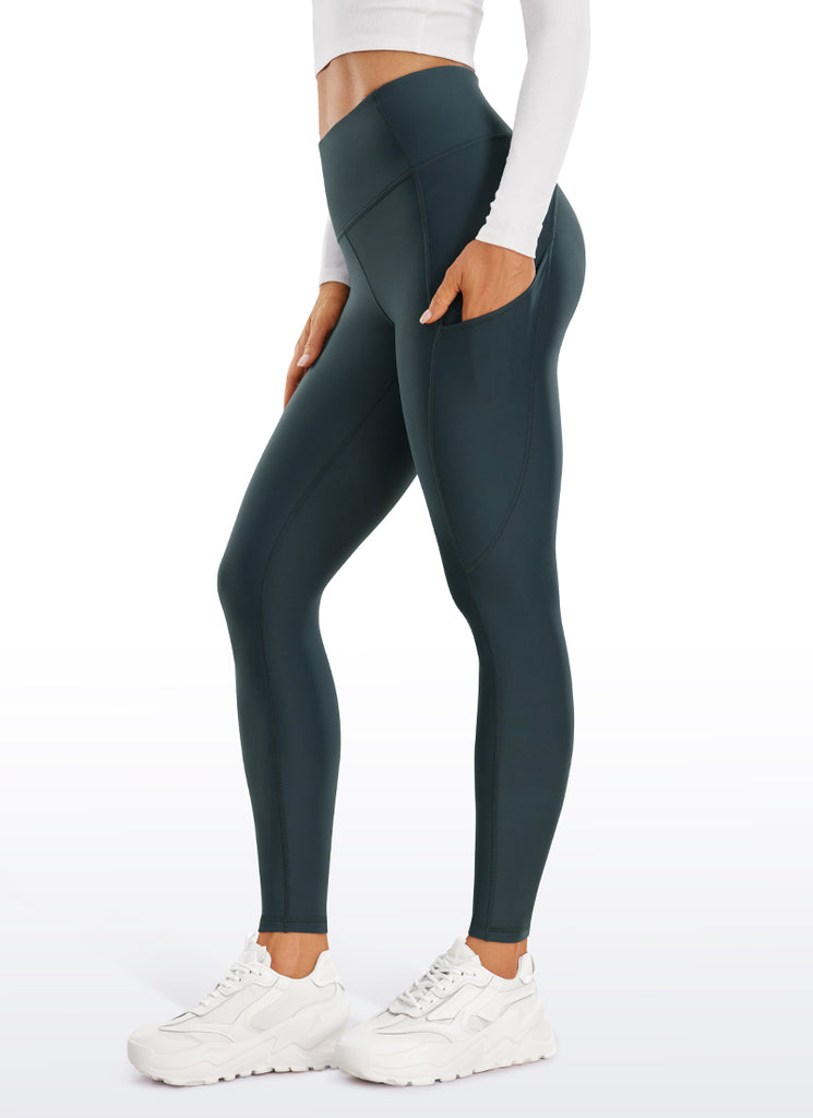 CRZ YOGA Women's High Rise Thermal Fleece Lined Pocket Leggings 28'' Grey Olive