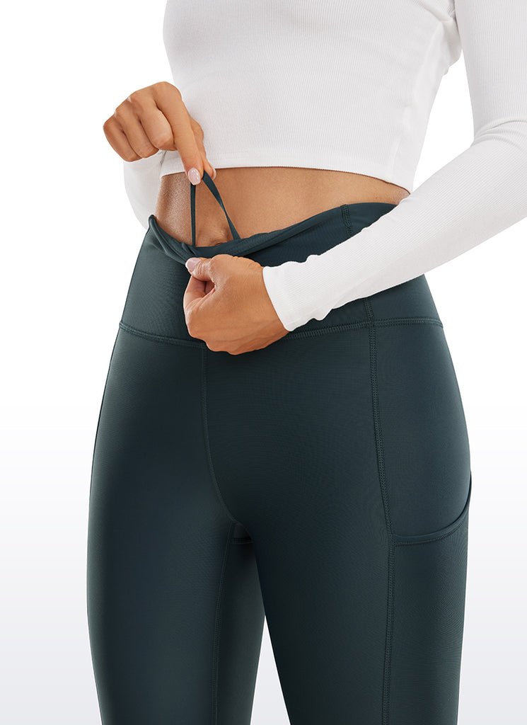 CRZ YOGA Women's High Rise Thermal Fleece Lined Pocket Leggings 28'' Dark Green