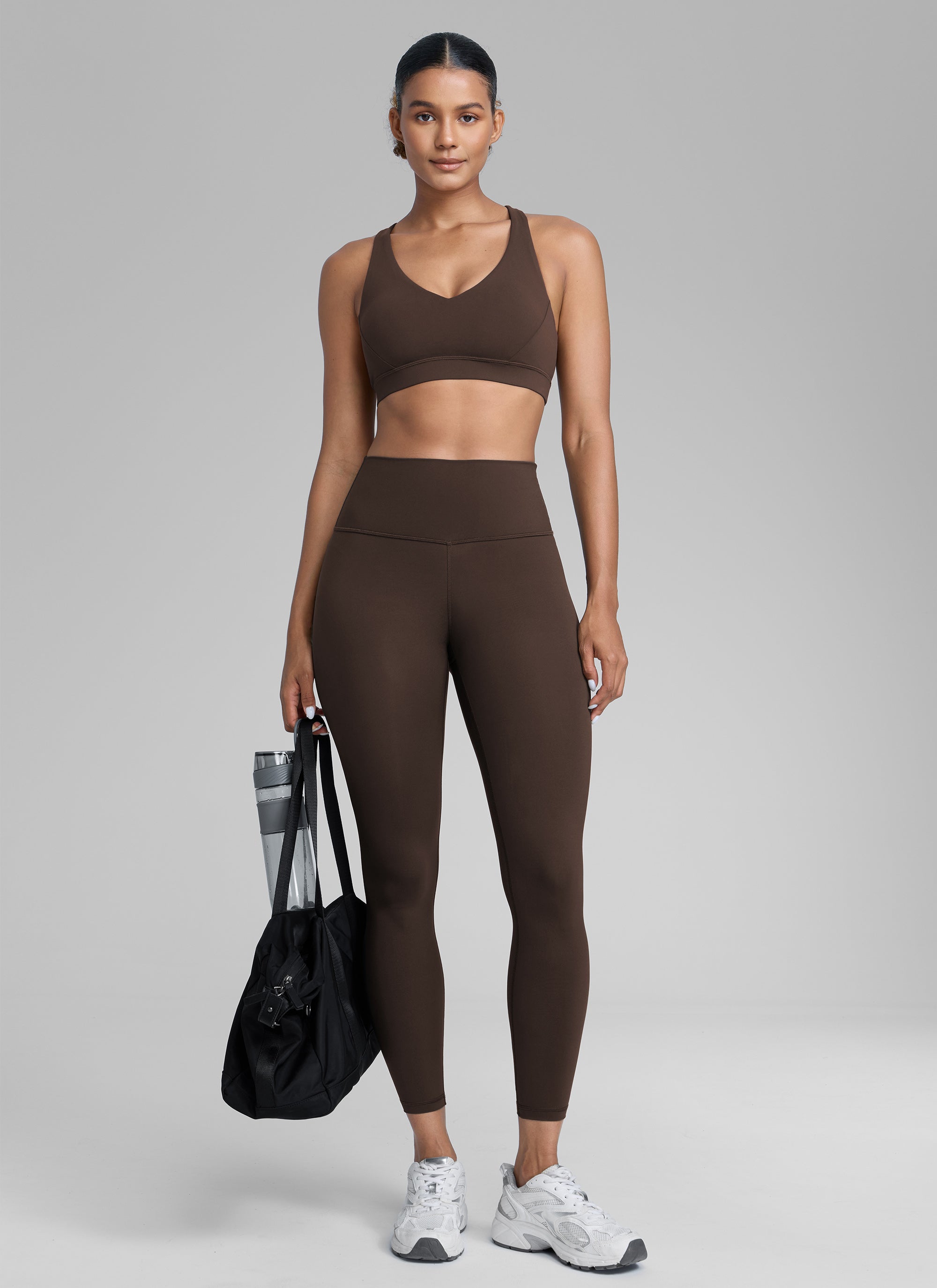 CRZ YOGA Women's Train High Rise Hugged Feel Compression Leggings 25'' Hot Fudge Brown