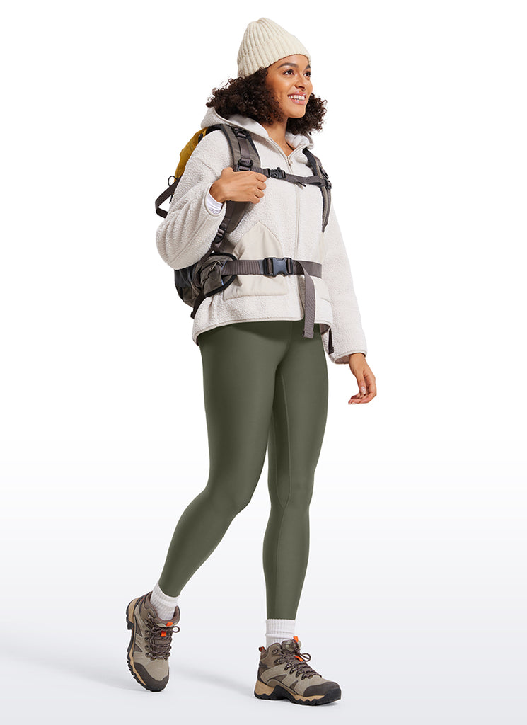 CRZ YOGA Women's Winter High Rise Thermal Fleece Lined Leggings 28'' Olive Green