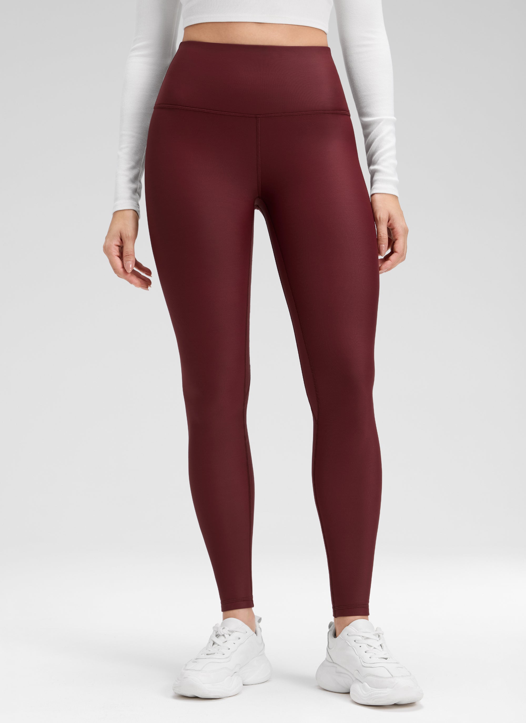 CRZ YOGA Women's Winter High Rise Thermal Fleece Lined Leggings 28'' Red Merlot