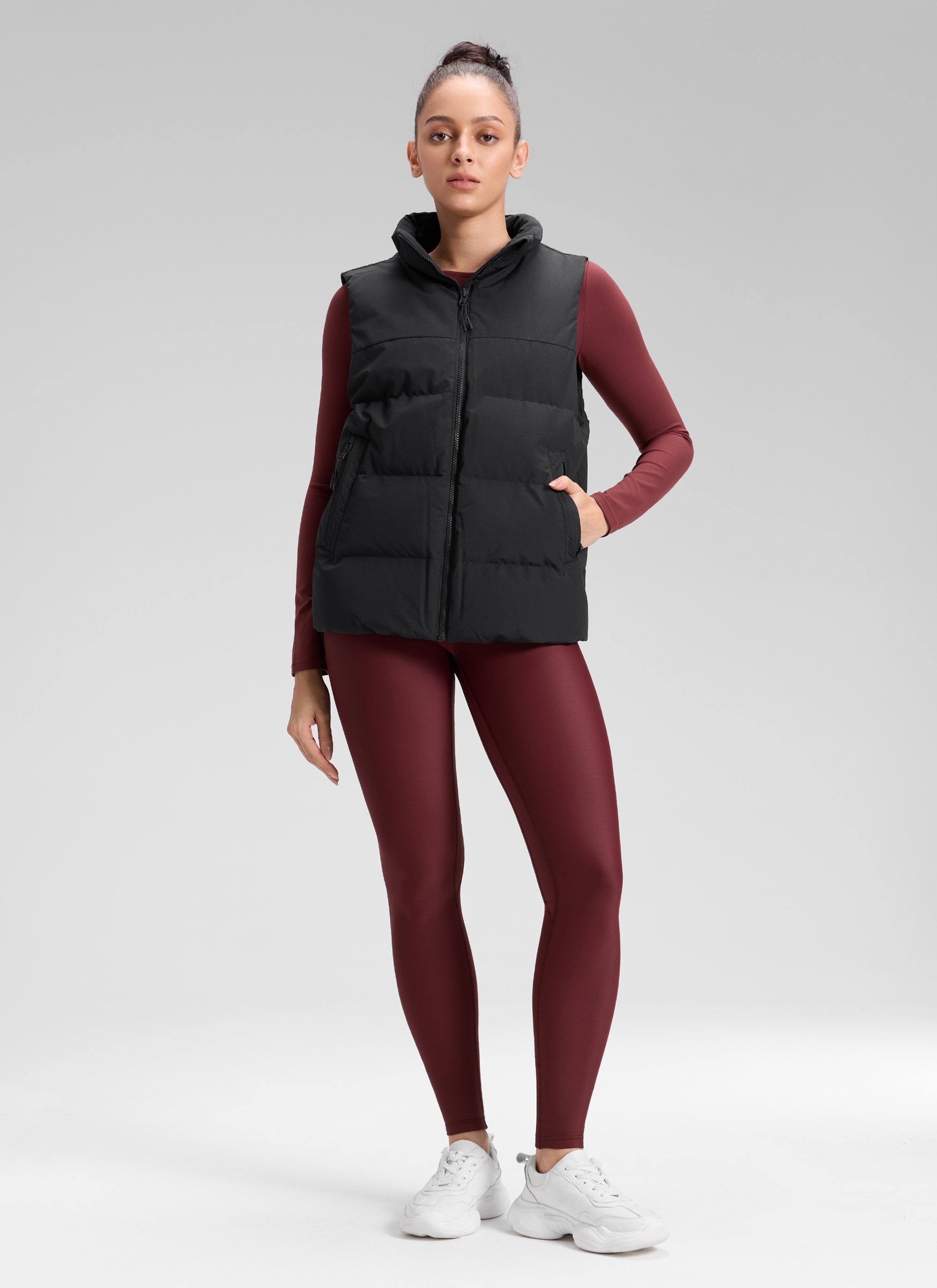 CRZ YOGA Women's Winter High Rise Thermal Fleece Lined Leggings 28'' Red Merlot