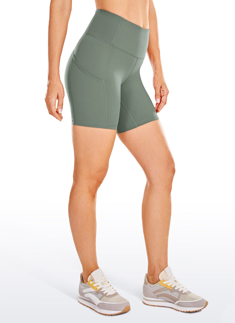 CRZ YOGA Women's Run High Rise Biker Nakedfeel Light Pocket Shorts 6'' Grey Sage