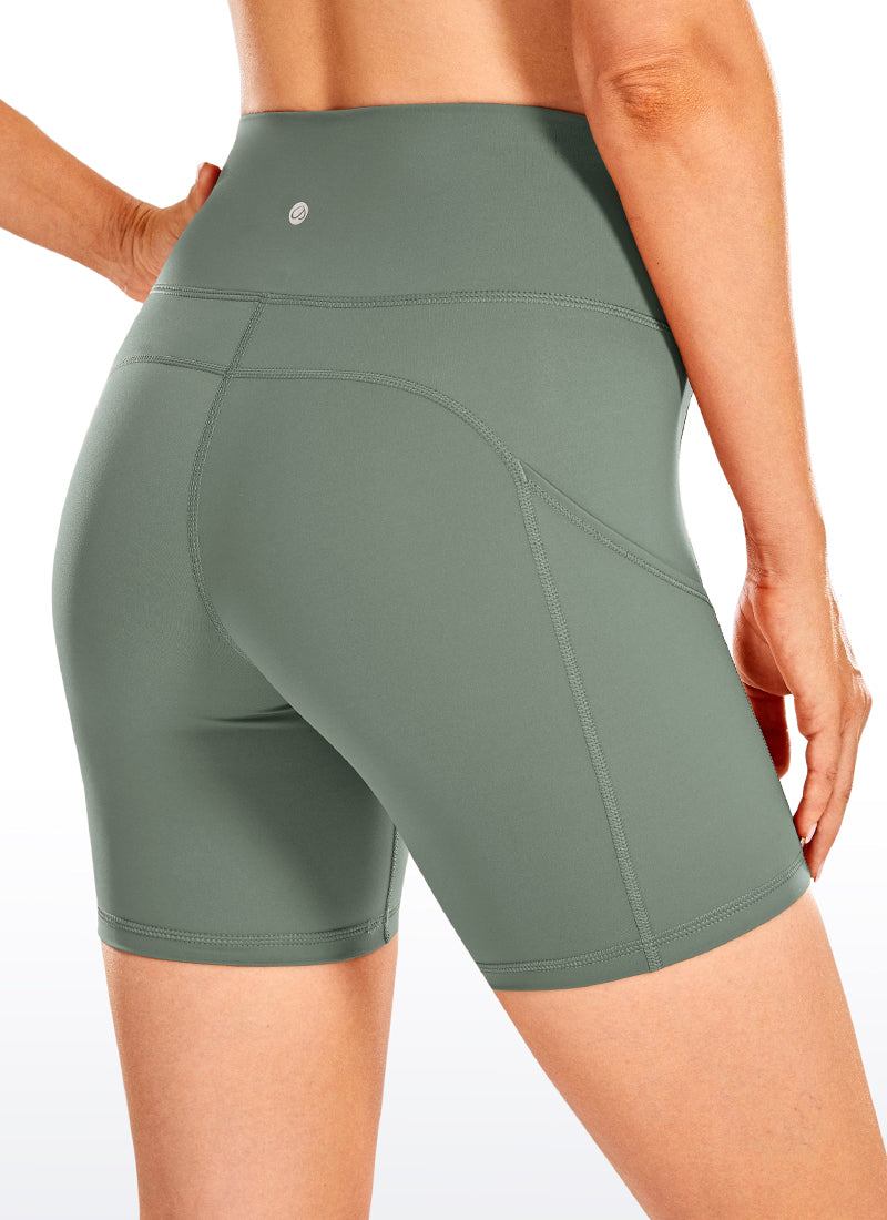 CRZ YOGA Women's Run High Rise Biker Nakedfeel Light Pocket Shorts 6'' Grey Sage