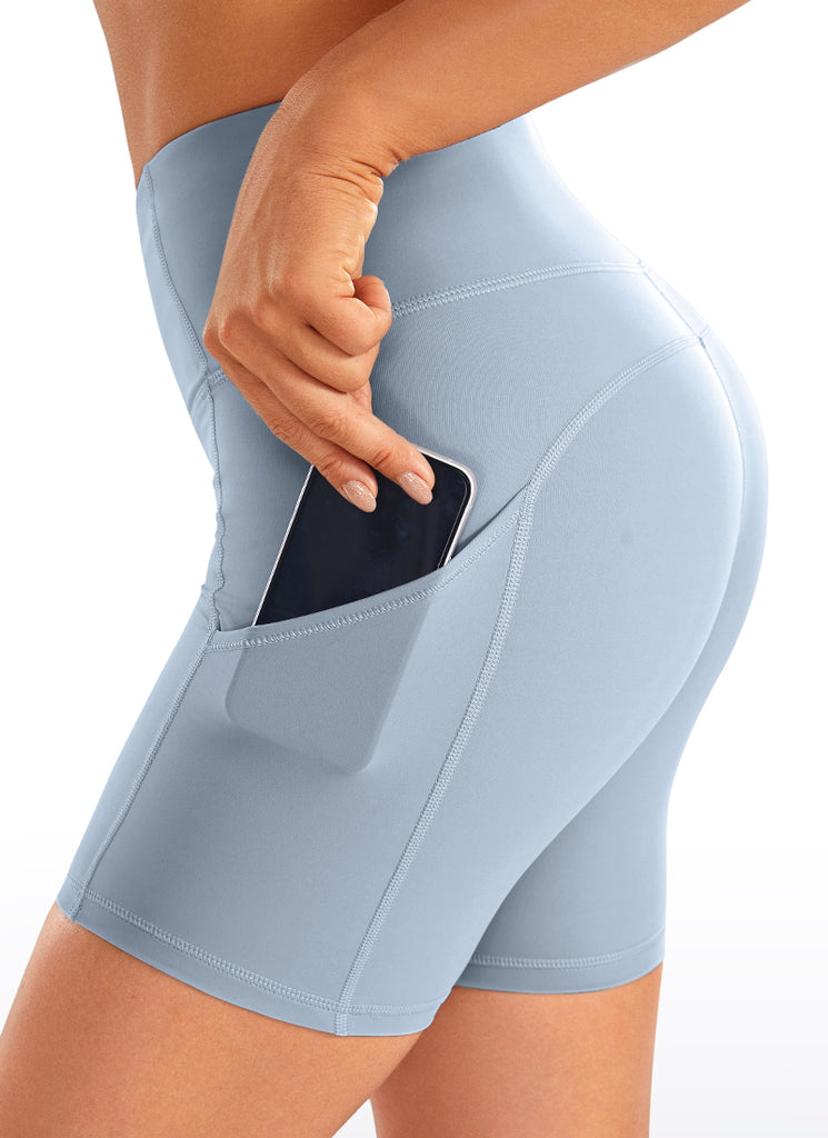 CRZ YOGA Women's Run High Rise Biker Nakedfeel Light Pocket Shorts 6'' Purple Taupe