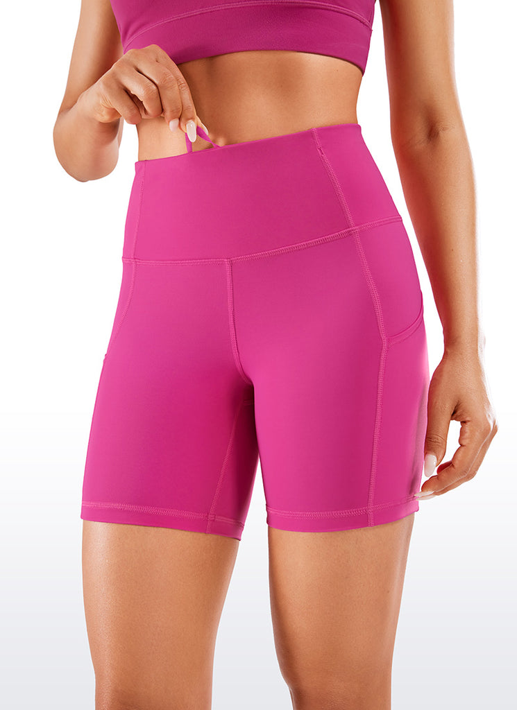 CRZ YOGA Women's Run High Rise Biker Nakedfeel Light Pocket Shorts 6'' Hibiscus Purple