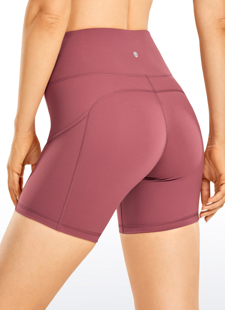 CRZ YOGA Women's Run High Rise Biker Nakedfeel Light Pocket Shorts 6'' Misty Merlot